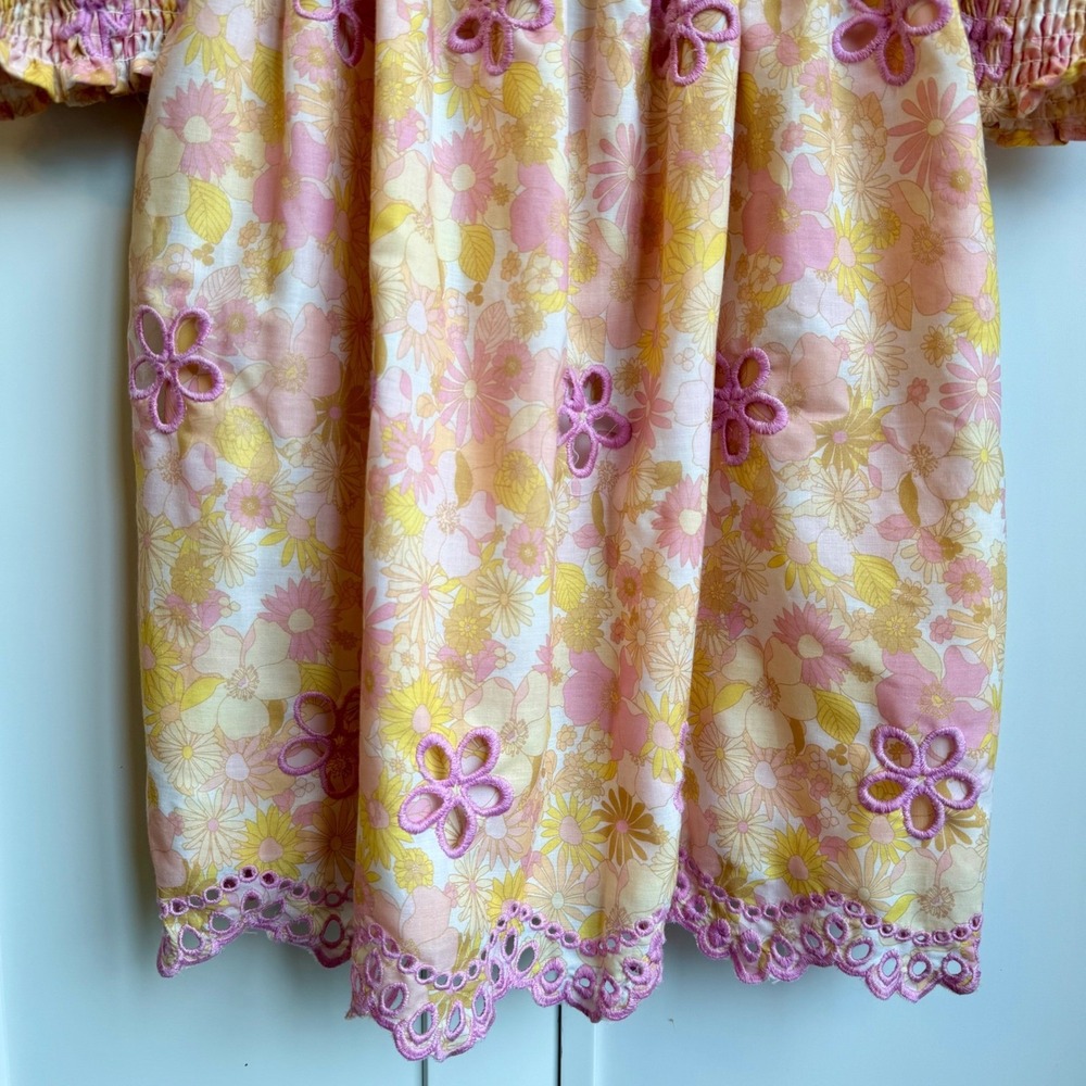 Floral Babydoll Dress Size M Cottagecore Puff Sleeve Smocked‎ Graduation Dress - Picture 7 of 11